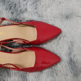 Daily all-match Sandal Shoes Pointed Toes High Heels Sexy 5cm Low Casual Back Empty Buckle Pumps Red Wedding