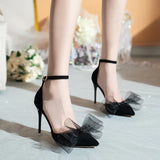 Bow Heels Designer Stiletto High Heels Women Pumps 2023 Wedding Shoes Bride Ladies Party Prom Shoes Big Size 44