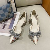 Pearl Crystal Bowtie White Wedding Shoes Women 2023 Autumn Brand Designer High Heels Pumps Woman Thin Heeled Party