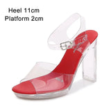2023 Summer New Sandals Women Fashion Rhinestones Square Heel Transparent Women Shoes High Heels11cm Female Party