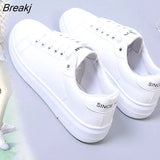 New Spring Tenis Feminino Lace-up White Shoes Woman PU Leather Solid Color Female Shoes Casual Women Shoes