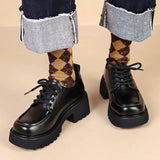 Lace Up Platform Oxford Shoes for Women 2023 Spring Autumn Chunky Heels Pumps Woman Black PU Leather Office Work