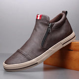 on Men's Chelsea Boots Spring Fashion High-Top Sneaker Shoes British All-match Casual Leather Shoes Wear-Resistant