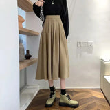 Vintage Brown High Waist Pleated Skirt Women Korean Fashion College Style Long Skirt Ladies Autumn Casual A line