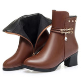 Winter Boots Women's High Heels Solid Color Fleece Warm Plus Size 42 Outdoor Anti-Skid Middle Boots Botas Mujer