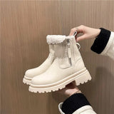 New Winter Fur Women Ankle Boots Fashion Square Toe Side Zippers Ladies Warm Plush Short Boots Thick Sole Flats Heel