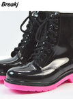 Rain Boots Warm Fashion Platform Slip On Waterproof Motorcycle Ankle Boots Flat With Woman Shoes