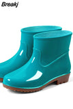 Rain Boots Women's Low-Cut PVC Beef Tendon Platform Solid Color Work Shoes Waterproof Rain Boots Thick Bottom for