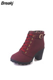 Women's Ankle Boots 2023 Autumn High Heel Belt Buckle Shoes Women Lace Up Platform Boots Women Heeled Boots 42 Botas De
