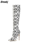 Women Snake Boots Pointed Toe Women's High Boots Ladies Sexy Stiletto High Heels Party Shoes Botas Mujer Demonia