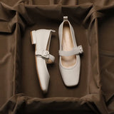 Leather Low Heels Square Toe Women Shoes Buckle Thick Heel Females Shoes Fashion Mary Jane Shoes Spring Ladies Dress