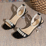 Heel Sandals, Women's Sandals 2024 Summer New Line with Pearl Fashion Sandals, Women's