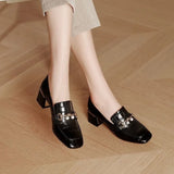 Leather Middle Heel Women Shoes Square Buckle Thick Heel Females Shoes Fashion Leisure Spring Ladies Dress Pumps Size