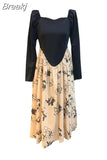 Floral Midi Dress Casual Party Korean Style Dress Woman Slim 2023 Autumn Design Long Sleeve French Elegant Dress