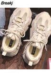 Platform Sneakers Women's Shoes Casual Lace-up Platform Shoes Women Beige Sneakers Leather Vulcanized Shoes