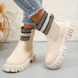 Patchwork Pu Leather Ankle Boots Women 2023 Fashion Chunky Platform Chelsea Boots Woman Elastic Knitted Short