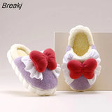 Women's Cotton Slippers 2023 Fashion Bow Knot Winter Plush Cotton Slippers Princess Lace Slippers Winter Warm