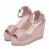 Size Wedges Sandals Bohemia Style Womens Sandals Hemp Rope High Heel Fish Mouth Sandals Small Size Women Shoes