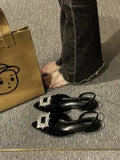 Sandals Woman Leather Suit Female Beige Shoes Lady 2024 Ankle Strap Shallow Mouth Cross Summer Heels Low-heeled Black New