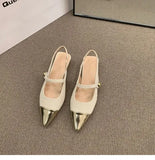 Sandals Woman Leather Suit Female Beige Shoes Lady 2024 Ankle Strap Shallow Mouth Cross Summer Heels Low-heeled Black New