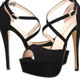Women Sandals 14CM Platform Pole Dance Shoes Stripper High Heels Sexy Ankle Strap Sandal Open Toe Party Dress