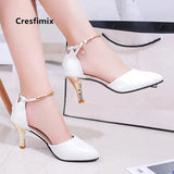 Women Fashion High Quality White Pointed Toe Buckle Strap Pu Leather Stiletto Ladies Casual Pink Comfort High Heel Shoes