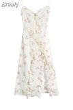 Summer Floral Sleeveless Midi Dress Elegant Sexy French Vintage Strap Dress Woman Party One Piece Dress Korean