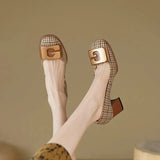 for Women 2023 Square Toe Ladies Summer Footwear Office with Heel on Heeled High Heels Chunky Pumps Block Stylish Shoe
