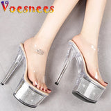 Crystal Women Shoes Summer New Chain Thin High Heels Platform Steel Pipe Dance Open Toe Sexy Party Female