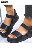 New Women Real Leather Shoes Summer Sandals Buckle Strap Hollow Out Beach Sandals Cool Ladies Footwear Size