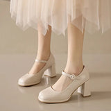 Heels Women 2023 Trend Chunky Heels Platform Lolita Mary Jane shoes Elegant Party Korean Shoes Dress beige yellow