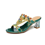 For Women Wearing High-Heeled Slippers In The Summer Of 2024, The New Medium-Heeled Sandals, Crystal Thick Heels, Diamond Sandals And