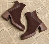 Spring and Autumn New Round Head Solid Color Frosted Leather Top Back Zipper Thick Bottom Waterproof Platform Women's