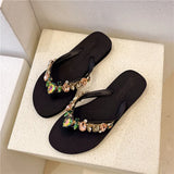 Breakj Summer New Colorful Peach Heart Glass Water Drill Flip Slips Women Wearing Leisure Beach Flat Bottom