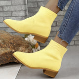 Knit Women Boots Stretch Fabric Solid High Heels Pointed Toe Breathable Socks Shoes for Women Slip on Casual Ankle