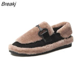 Women Winter Warm Flats Cotton Shoes Plush Moccasins Slip-on Plush Loafers Chaussures Plates Casual Shoe Female Chaussures