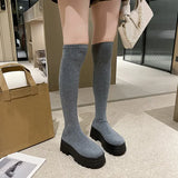 Chunky Platform Thigh High Boots Women Autumn Winter Stretch Knitting Socks Boots Woman Thick Bottom Long Botas
