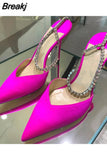 Rhinestones Chains Women Pumps Designer Sandals High Heels Summer Ankle Strap Party Shoes Star Style Wedding Prom