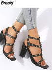 New Fashion Gladiator Women's Summer Luxury Rivet High Heels Women's Shoes Open Toe Buckle Strap Sexy Sandals for