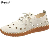 Newest Designer Woman Flats Breathable Sew Oxford Sneakers Women Casual Lace Up Split Hollow Moccasins Loafer