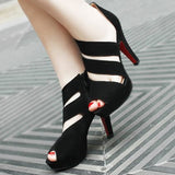 New Women's Sandals, Hollow Lace Breathable Casual High Heels 9cm Women's Shoes, Fashion Black High Heels Sexy