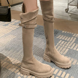 Suede Girls In Maillard Knee-Length Boots, A Small One With Thick Soles, A Large Tube Circumference, Thick Legs And Fat Mm Long