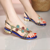 New Bohemian Fashion Diamond Sandals Summer Leather Flat Sandals Non-Slip Crystal