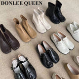Split Toe Flats Shoes Women Slip On Casual Loafer Chunky Heel British Oxford Shoes 2023 Autumn Footwear Zapatos De