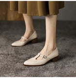 Women Pointed Toe Leather Shoes Retro Thick Heel Shoes for Women Elegant Shallow High Heels Slip-On Loafers Ladies Office