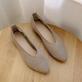 Cloth Square Head Grandma Shoes 2024 New Soft Soles Hollowed-Out Shallow Casual Ladyshoes Knitted Flat Soles Flying Knitted Single
