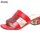 Colors Leather Women Slippers Elegant Open Toe Shallow Striped Non-Slip High-Heeled Slides Designer Fish Mouth