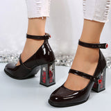 Gothic Rose High Heels Pumps Women 2023 Fashion Patent Leather Mary Jane Shoes Woman Ankle Strap Cosplay Lolita