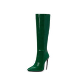 Plus Size 34-48 Knee High Boots Women Sexy Super High Heels Shoes 6 Colours Fashion Pointed Toe Patent Leather Party
