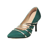 Women Sexy Stiletto Shoes Satin 2023 Spring Summer PU Leather Pumps Colours Block Strappy Size 34~48 Elagant Lady High